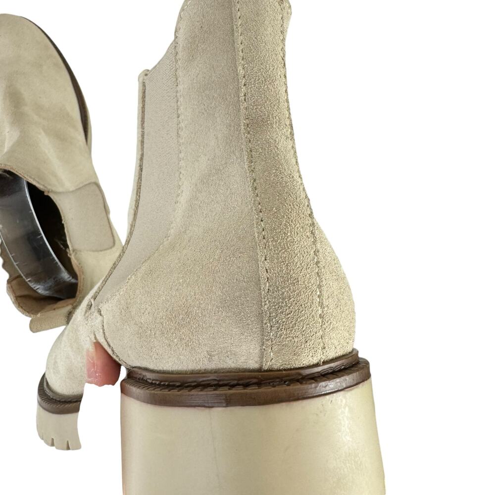 Enzo Tesoti Cream Suede Leather Pull On Lug Sole Chelsea Boots - Picture 10 of 12